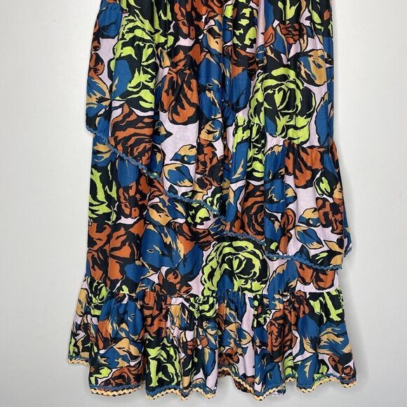 The ODELLS Paloma Skirt Womens Medium (*runs small) Floral Tiered Cotton Silk - Picture 9 of 12